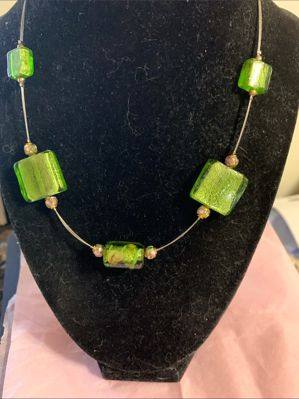 Green Glass Bead Necklace - Women Jewelry